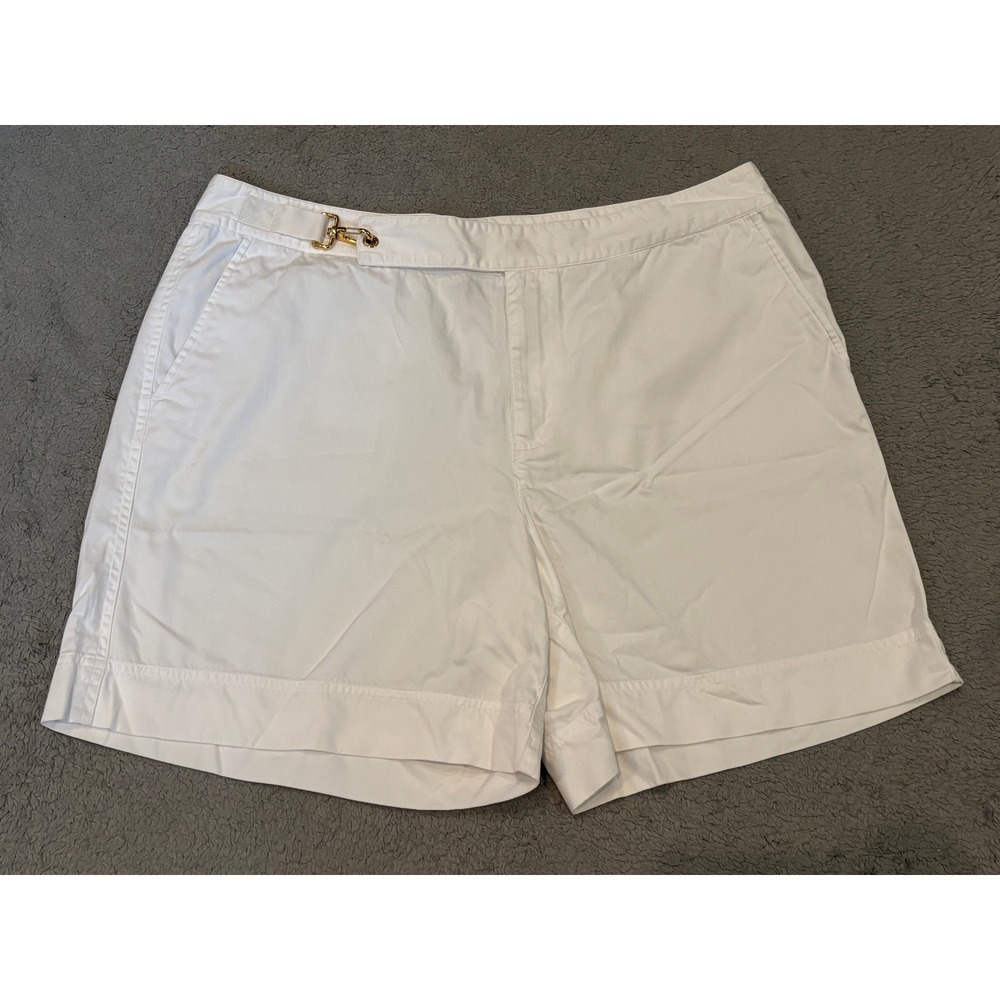 Lauren Ralph Lauren White Cotton Chino Shorts Gold Buckle Detail Womens 16